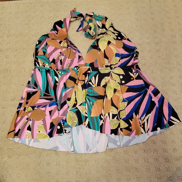 NWOT AMAVI Halter Ruffle Front Tankini Tropical -Jungle Print, Size L - Picture 3 of 9